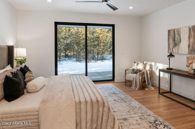 624 Satchel Dr, Spirit Lake, ID 83869 - bedroom with access to outside, recessed lighting, wood finished floors, baseboards, and a ceiling fan