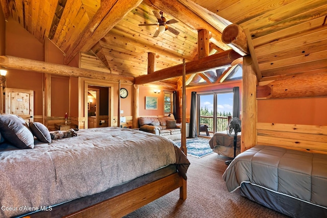 1050 Greenview Ln, Moscow, ID 83843 - bedroom with carpet flooring, wooden ceiling, and access to exterior