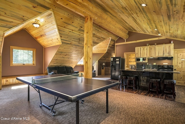1050 Greenview Ln, Moscow, ID 83843 - playroom featuring wooden ceiling, lofted ceiling, and a sink