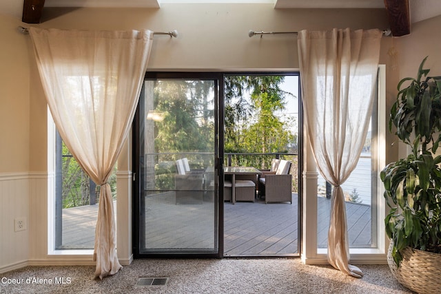 11624 N W Newman Lake Dr, Newman Lake, WA 99025 - doorway with a wainscoted wall and carpet floors