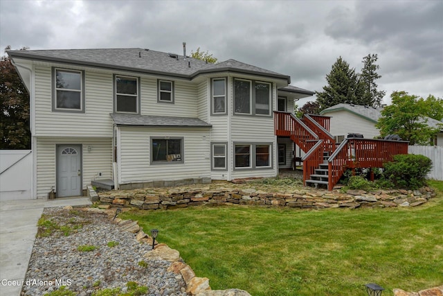 3168 N 9th St, Coeur Dalene, ID 83815 - back of house featuring stairway, a shingled roof, and a deck