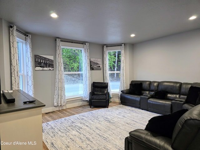 117 River St, Wallace, ID 83873 - living room featuring light wood-type flooring, recessed lighting, and baseboards