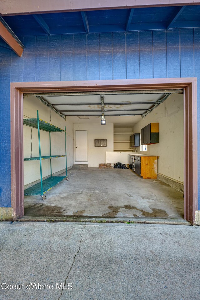 garage with a garage door opener