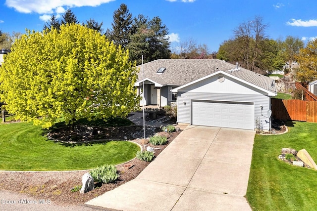 ranch-style home with an attached garage and concrete driveway