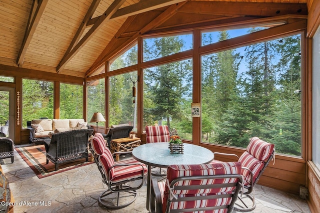 304 Hagman Rd, Nordman, ID 83848 - sunroom with an outdoor living space, healthy amount of natural light, wood ceiling, and outdoor dining space