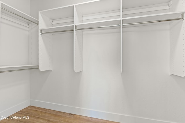 walk in closet with wood finished floors