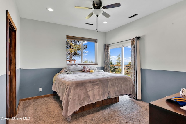 12251 W Blessing Hill Rd, Post Falls, ID 83854 - bedroom featuring carpet flooring, recessed lighting, a ceiling fan, and baseboards