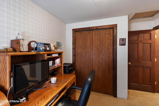 249 Gun Club Rd, Sagle, ID 83860 - carpeted home office with wallpapered walls and a textured ceiling