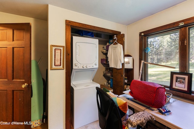 249 Gun Club Rd, Sagle, ID 83860 - clothes washing area featuring estacked washer and dryer