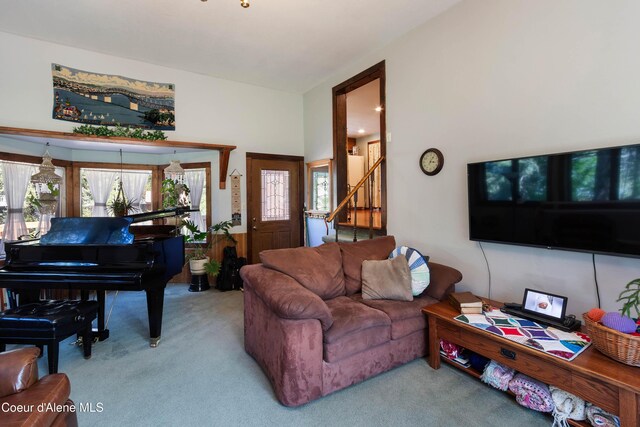 249 Gun Club Rd, Sagle, ID 83860 - living room with carpet flooring and stairs