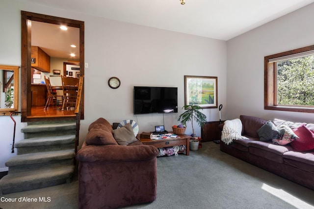 249 Gun Club Rd, Sagle, ID 83860 - carpeted living room featuring stairs