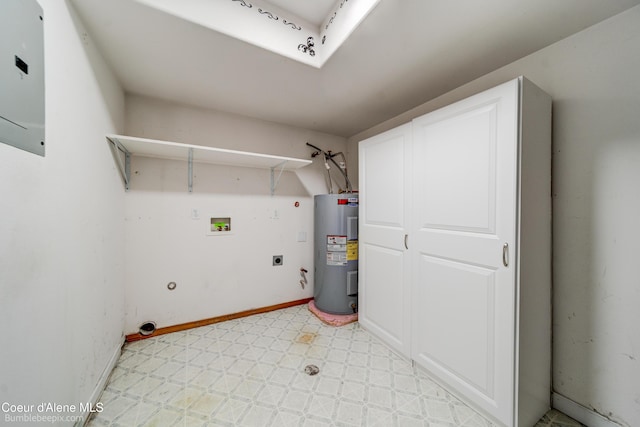 30603 N Riffle Rd, Spirit Lake, ID 83869 - laundry room with electric water heater, hookup for an electric dryer, light floors, and hookup for a washing machine