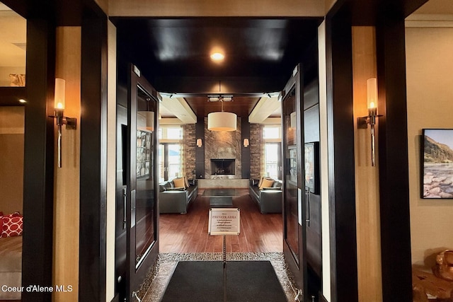 hallway with dark wood finished floors