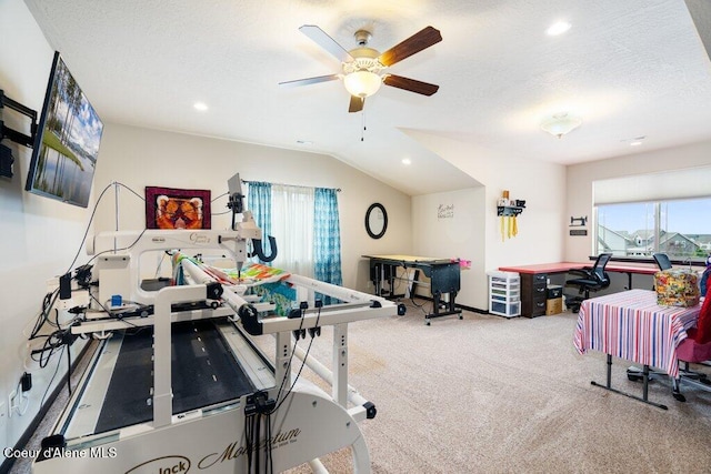 4631 E Alopex Ln, Post Falls, ID 83854 - workout area featuring carpet, a ceiling fan, recessed lighting, baseboards, and a textured ceiling