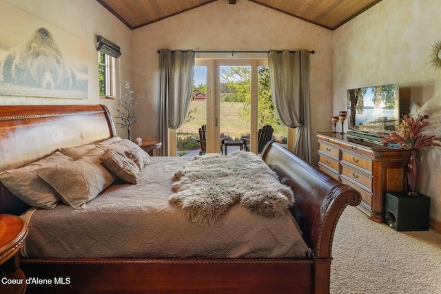 16829 S Lazurite Dr, Coeur Dalene, ID 83814 - carpeted bedroom with vaulted ceiling, access to outside, wood ceiling, and multiple windows