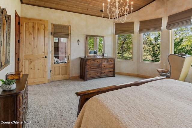 16829 S Lazurite Dr, Coeur Dalene, ID 83814 - carpeted bedroom featuring wooden ceiling, multiple windows, baseboards, and a chandelier