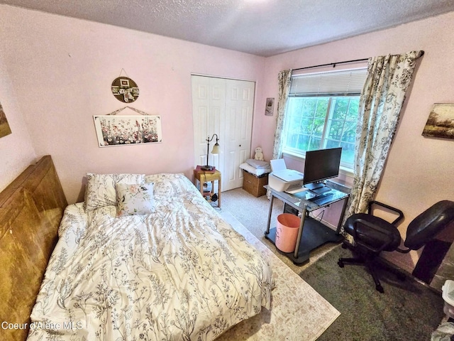 29429 N Silver Meadows Loop, Athol, ID 83801 - bedroom featuring carpet flooring, a textured ceiling, and a closet