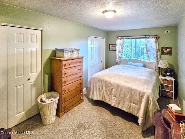 29429 N Silver Meadows Loop, Athol, ID 83801 - bedroom featuring carpet, a textured ceiling, and two closets