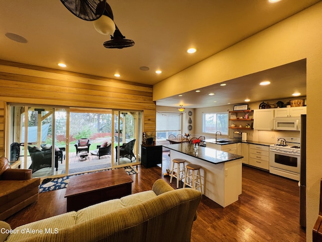 8351 N Audubon Dr, Hayden, ID 83835 - living area featuring recessed lighting, wood walls, and dark wood finished floors