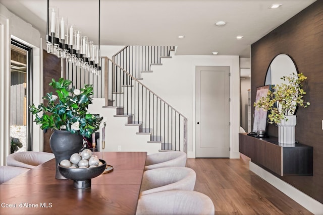 55 S Thistle Down Ln, Laclede, ID 83841 - entryway featuring stairs, wood finished floors, and recessed lighting
