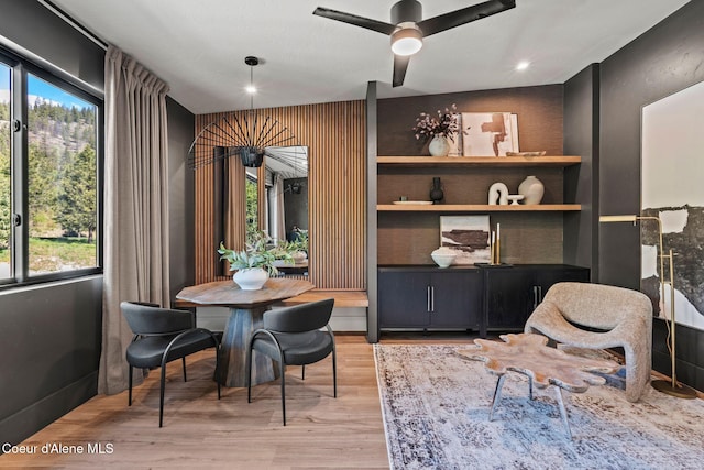 55 S Thistle Down Ln, Laclede, ID 83841 - dining area featuring ceiling fan, light wood-type flooring, and recessed lighting