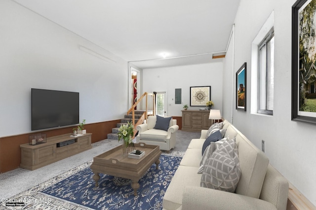 6699 Colburn Culver Rd, Sandpoint, ID 83864 - living area featuring stairway and carpet flooring