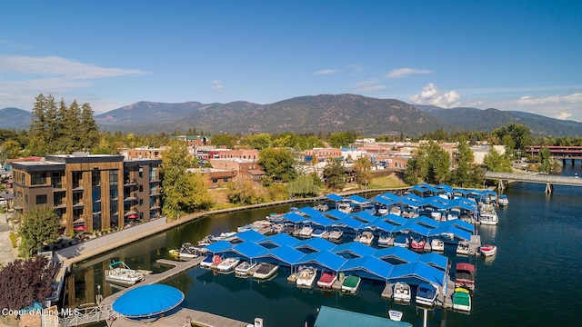 aerial view of a water and mountain view