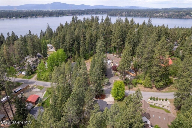 8694 N Clarkview Pl, Hayden Lake, ID 83835 - aerial view of property and surrounding area with a heavily wooded area and a water and mountain view