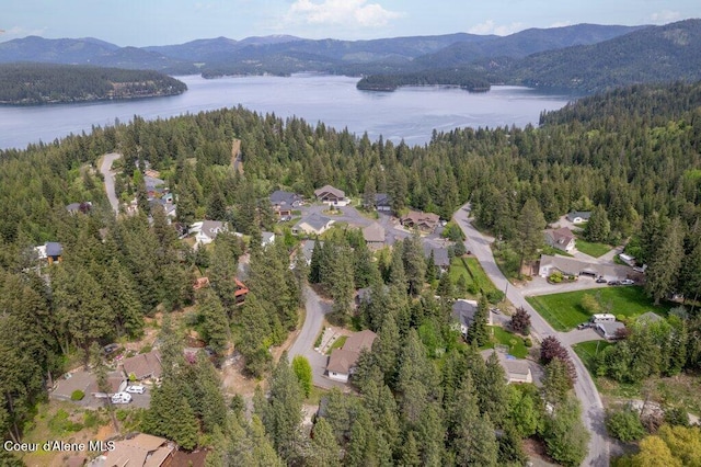 8694 N Clarkview Pl, Hayden Lake, ID 83835 - aerial view of property and surrounding area featuring a forest and a water and mountain view