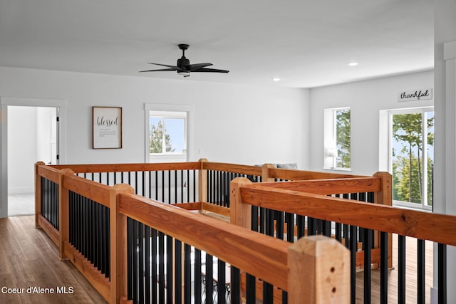 3298 W Coon Creek Rd, Plummer, ID 83851 - hallway featuring wood finished floors, an upstairs landing, and recessed lighting