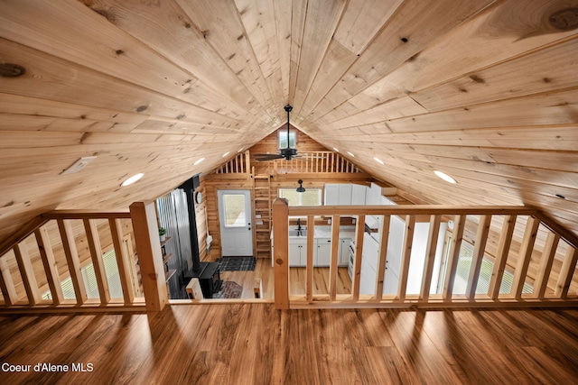 3298 W Coon Creek Rd, Plummer, ID 83851 - bonus room featuring lofted ceiling, wood ceiling, wood finished floors, and a ceiling fan