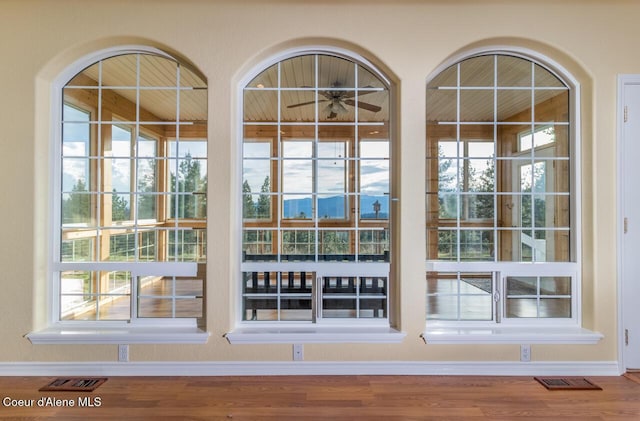 684 Chute Canyon Way, Bonners Ferry, ID 83805 - doorway with ceiling fan, wood finished floors, and baseboards