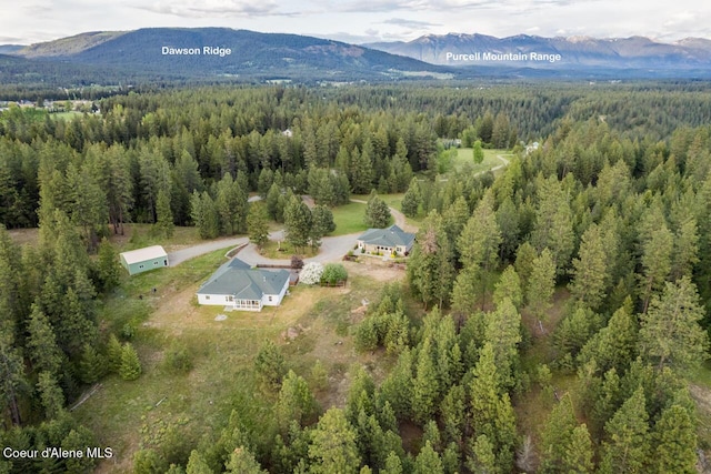 684 Chute Canyon Way, Bonners Ferry, ID 83805 - bird's eye view of a heavily wooded area and a mountain backdrop