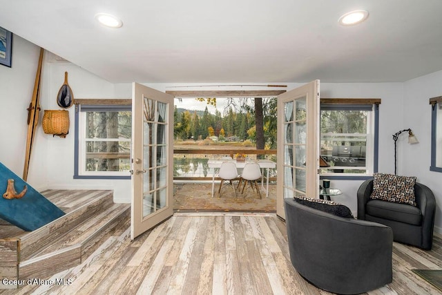 7547 W Channel Ln, Rathdrum, ID 83858 - doorway with wood finished floors, recessed lighting, and french doors