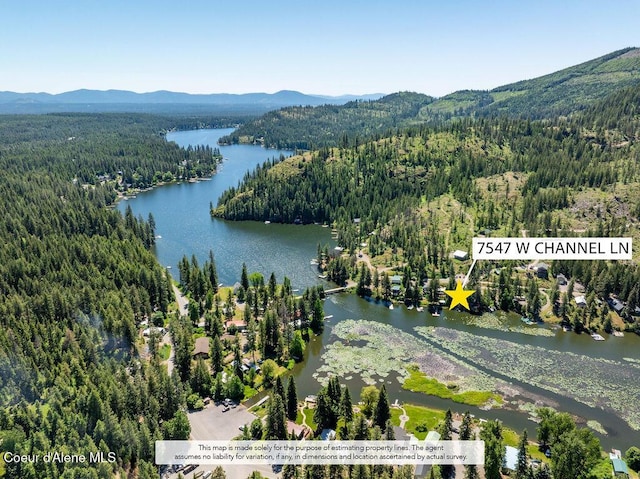 7547 W Channel Ln, Rathdrum, ID 83858 - bird's eye view of a heavily wooded area and a water and mountain view