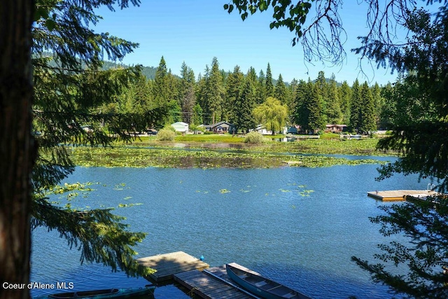 7547 W Channel Ln, Rathdrum, ID 83858 - water view featuring a floating dock and a forest