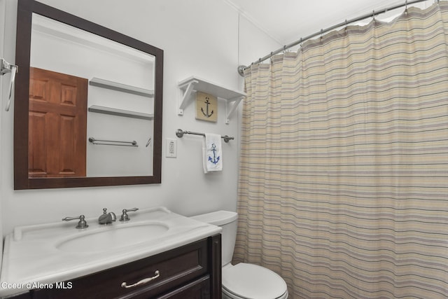 16646 E Cape Horn Rd, Bayview, ID 83803 - bathroom featuring toilet, vanity, and curtained shower