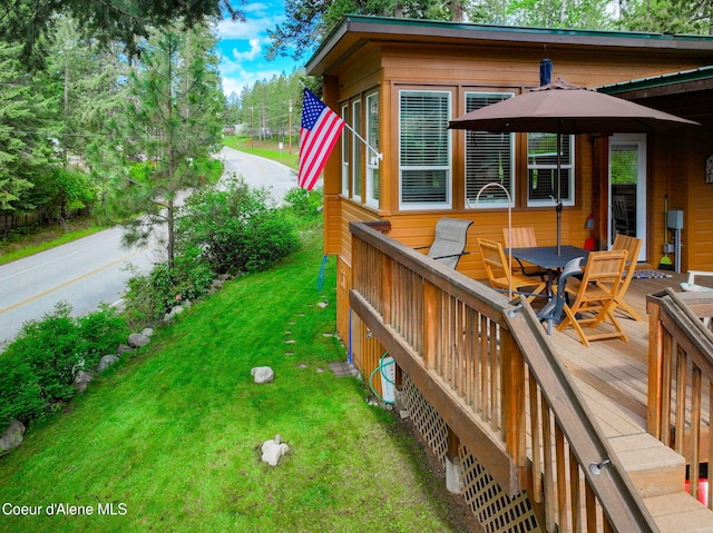 16646 E Cape Horn Rd, Bayview, ID 83803 - deck featuring a lawn and outdoor dining area