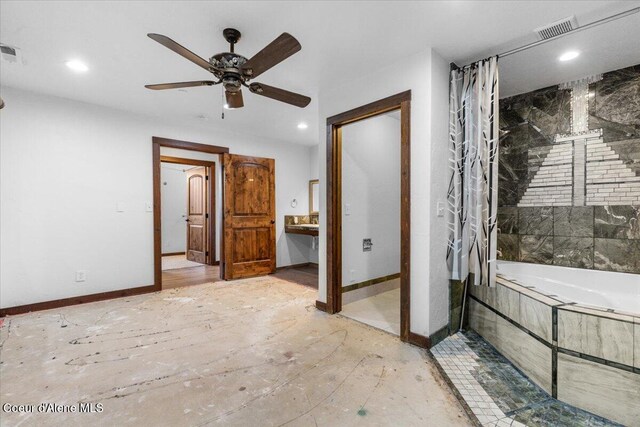 5239 E Dodd Rd, Hayden, ID 83835 - bathroom with baseboards, ceiling fan, and recessed lighting