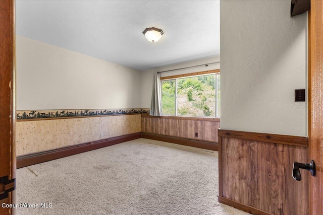 5239 E Dodd Rd, Hayden, ID 83835 - spare room featuring carpet flooring, wainscoting, and wood walls