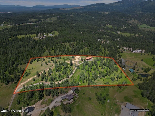 5239 E Dodd Rd, Hayden, ID 83835 - aerial view of property's location featuring a forest, mountains, and property boundaries highlighted