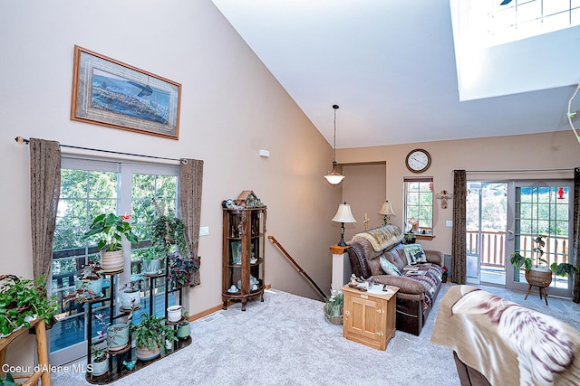 1 Elsie Peak Ct Unit B1 Bldg B, Pinehurst, ID 83850 - living room with light carpet, high vaulted ceiling, and baseboards