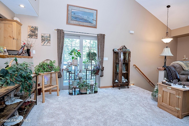 1 Elsie Peak Ct Unit B1 Bldg B, Pinehurst, ID 83850 - sitting room featuring an upstairs landing, carpet flooring, and high vaulted ceiling