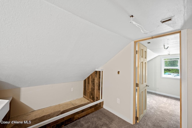 376 Second St, Mullan, ID 83846 - bathroom featuring vaulted ceiling, baseboards, and a textured ceiling