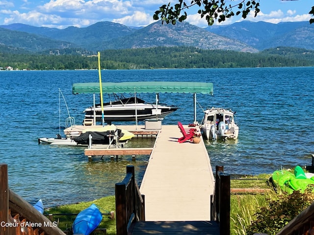 271 W Shore Ln, Sandpoint, ID 83864 - dock featuring boat lift and a water and mountain view