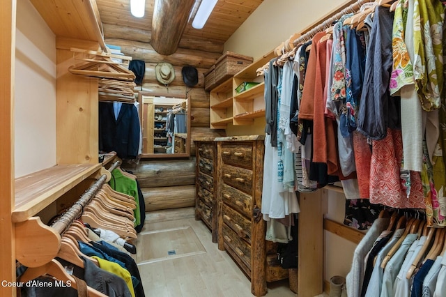 271 W Shore Ln, Sandpoint, ID 83864 - walk in closet with wood finished floors and beamed ceiling