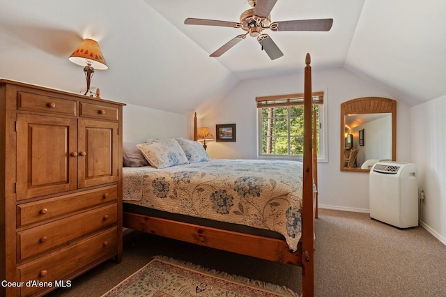 271 W Shore Ln, Sandpoint, ID 83864 - bedroom featuring vaulted ceiling, carpet floors, baseboards, and a ceiling fan