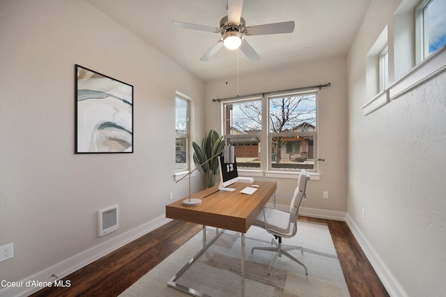 4362 N Meadow Ranch Ave, Coeur Dalene, ID 83815 - office area featuring wood finished floors, baseboards, and ceiling fan