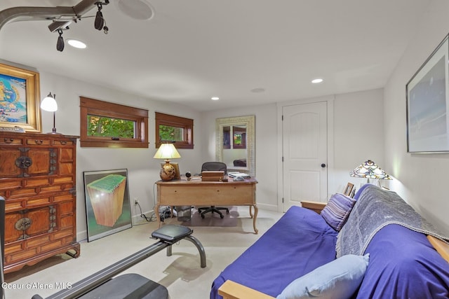home office featuring recessed lighting and baseboards