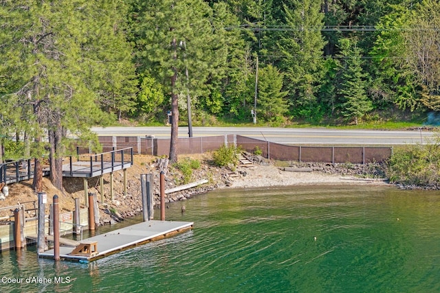 dock area with a water view